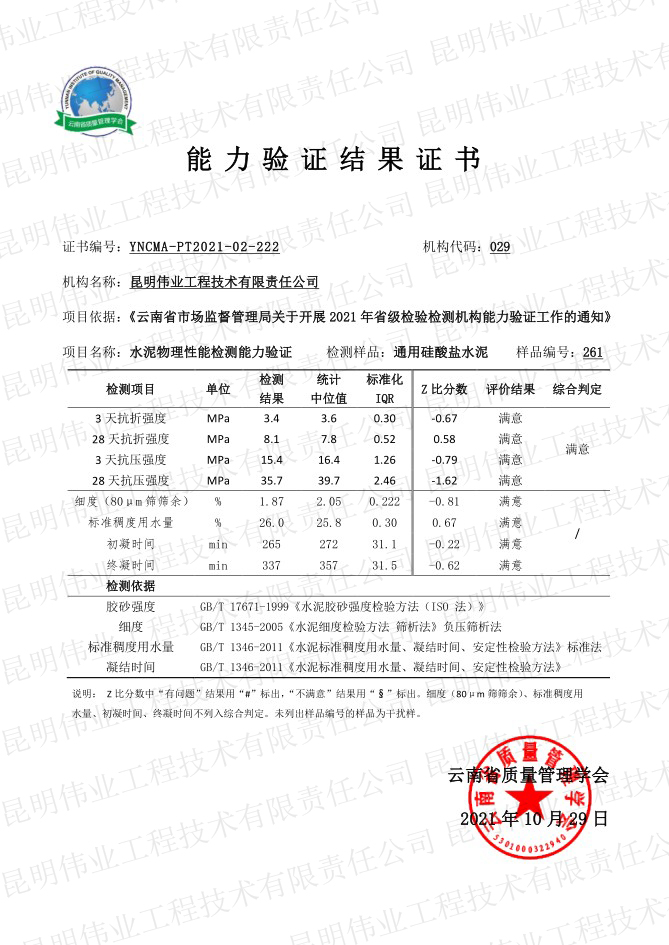 水泥物理性能檢測(cè)能力驗(yàn)證（檢測(cè)總公司）